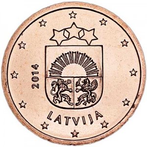 2 цента 2014 Латвия, UNC цена, стоимость