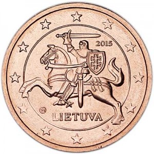 2 цента 2015 Литва, UNC цена, стоимость