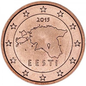 2 цента 2015 Эстония, UNC цена, стоимость