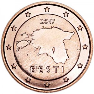 2 цента 2017 Эстония, UNC цена, стоимость
