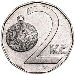 2 crown Czech Republic, from circulation price, composition, diameter, thickness, mintage, orientation, video, authenticity, weight, Description
