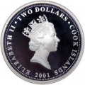 2 Dollars Cook Islands 2001, Black-faced spoonbill, silver