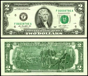 2 доллара 2013 США (F - Атланта), банкнота, хорошее качество XF