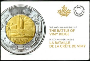 2 dollars 2017 Canada The Battle of Vimy Ridge 5 coins per pack price, composition, diameter, thickness, mintage, orientation, video, authenticity, weight, Description
