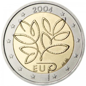 2 euro 2004, Finland, enlargement of the European Union price, composition, diameter, thickness, mintage, orientation, video, authenticity, weight, Description