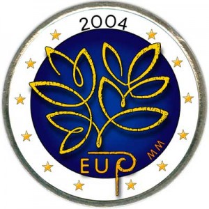 2 euro 2004 Finland, enlargement of the European Union (colorized) price, composition, diameter, thickness, mintage, orientation, video, authenticity, weight, Description