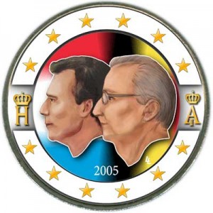 2 евро 2005, Бельгия, Бельгийско-Люксембургский экономический союз цветная цена, стоимость