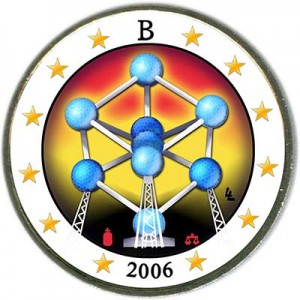 2 евро 2006, Бельгия, Атомиум в Брюсселе цветная цена, стоимость