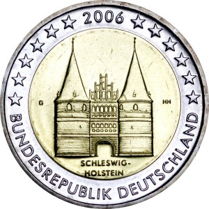 2 euro 2006, Germany, Schleswig-Holstein, mint G price, composition, diameter, thickness, mintage, orientation, video, authenticity, weight, Description