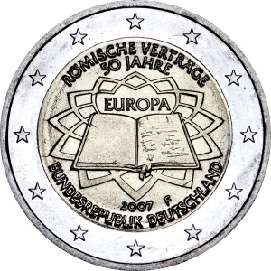 2 euro 2007, Treaty of Rome, Germany, mint F price, composition, diameter, thickness, mintage, orientation, video, authenticity, weight, Description