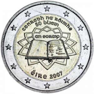 2 euro 2007, Treaty of Rome, Ireland price, composition, diameter, thickness, mintage, orientation, video, authenticity, weight, Description