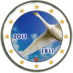 2 евро 2011 Финляндия, 200 лет банку Финляндии, цветная цена, стоимость