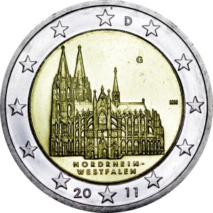2 euro 2011 Germany North Rhine-Westphalia G price, composition, diameter, thickness, mintage, orientation, video, authenticity, weight, Description