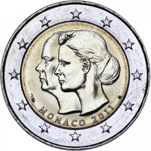 2 euro 2011 Monaco The wedding of Prince Albert and Charlene Wittstock price, composition, diameter, thickness, mintage, orientation, video, authenticity, weight, Description