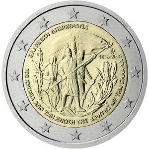 2 euro 2013 Greece Union of Crete with Greece price, composition, diameter, thickness, mintage, orientation, video, authenticity, weight, Description