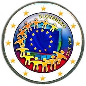 2 евро 2015 Словакия, 30 лет флагу ЕС (цветная) цена, стоимость