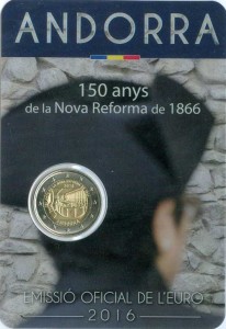 2 евро 2016 Андорра, 150 лет новой реформы, в блистере цена, стоимость