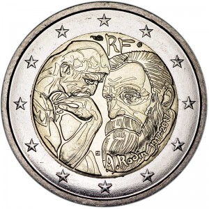 2 euro 2017 France, Auguste Rodin price, composition, diameter, thickness, mintage, orientation, video, authenticity, weight, Description