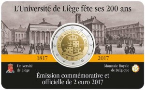2 евро 2017 Бельгия, 200 лет университету Льежа, в блистере цена, стоимость