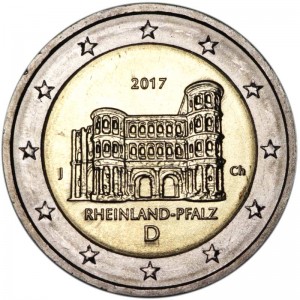 2 euro 2017 Germany Rheinland-Pfalz, Porta Nigra mint mark J price, composition, diameter, thickness, mintage, orientation, video, authenticity, weight, Description