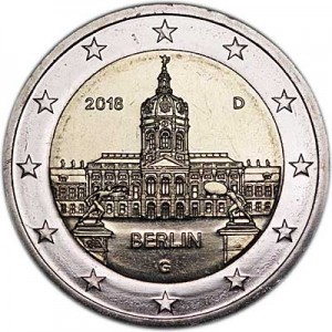 2 euro 2018 Germany Berlin, Charlottenburg Palace, mint mark G price, composition, diameter, thickness, mintage, orientation, video, authenticity, weight, Description