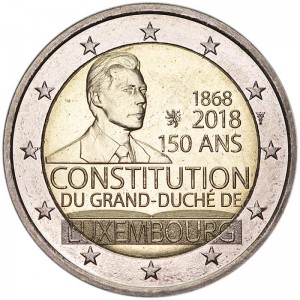 2 евро 2018 Люксембург, 150 лет Конституции цена, стоимость