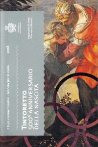 2 euro 2018 San Marino, Tintoretto, in the booklet price, composition, diameter, thickness, mintage, orientation, video, authenticity, weight, Description