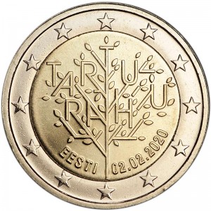 2 евро 2020 Эстония, Тартуский договор цена, стоимость