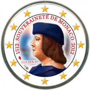 2 Euro 2012 Monaco 500 years of independence (colorized) price, composition, diameter, thickness, mintage, orientation, video, authenticity, weight, Description