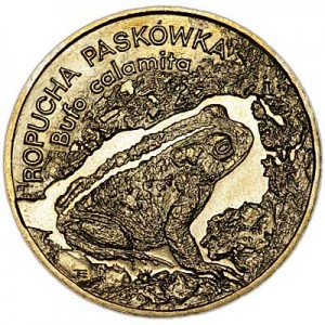 2 zloty 1998 Poland Natterjack toad price, composition, diameter, thickness, mintage, orientation, video, authenticity, weight, Description