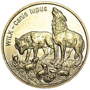 2 злотых 1999 Польша Волк (Wilk) цена, стоимость