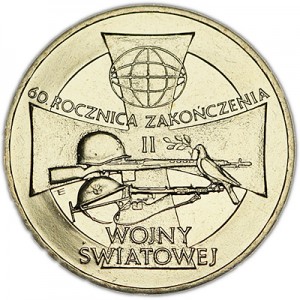 2 zloty 2005 Poland 60 anniversary of the end of World War II (60 Rocznica Zakonczenia II Wojny Swiatowej) price, composition, diameter, thickness, mintage, orientation, video, authenticity, weight, Description