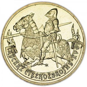 2 zloty 2007 Poland The Polish cavalry: Knight of the XV century (Rycerz ciezkozbrojny XV wieku) price, composition, diameter, thickness, mintage, orientation, video, authenticity, weight, Description