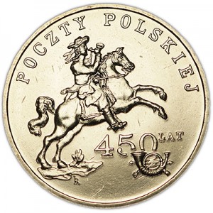2 zloty 2008 Poland 450 years of Polish Post (450 lat Poczty polsikiej) price, composition, diameter, thickness, mintage, orientation, video, authenticity, weight, Description