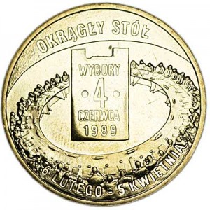 2 zloty 2009 Poland Polish way to freedom - the election of June 4, 1989 (Okragly Stol Wybory 4 czerwca 1989) price, composition, diameter, thickness, mintage, orientation, video, authenticity, weight, Description