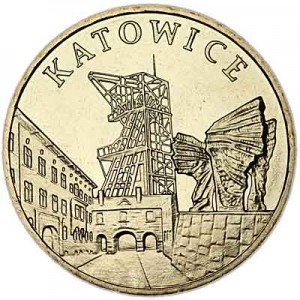 2 zloty 2010 Poland Katowice series "Historical places" price, composition, diameter, thickness, mintage, orientation, video, authenticity, weight, Description