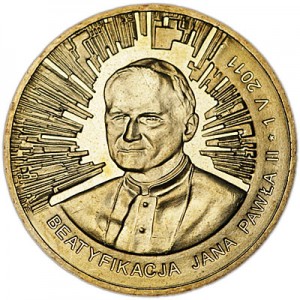 2 злотых 2011 Польша Беатификация Иоанна Павла II цена, стоимость