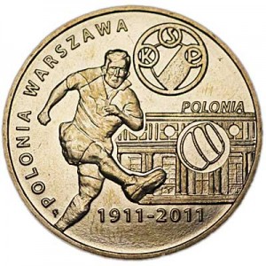 2 zloty 2011 Poland Football club Polonia Warsaw (Polonia Warszawa) price, composition, diameter, thickness, mintage, orientation, video, authenticity, weight, Description