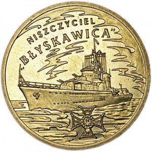 2 злотых 2012, Польша, эсминец Блискавица (Молния) цена, стоимость