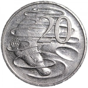 20 cents 1999-2010 Australia Platypus, from circulation price, composition, diameter, thickness, mintage, orientation, video, authenticity, weight, Description