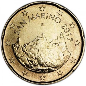 20 центов 2017 Сан-Марино, новый дизайн UNC цена, стоимость