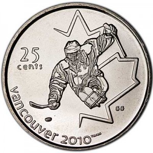 25 cents 2009 Canada Olympics 2010 Vancouver : Sledge hockey price, composition, diameter, thickness, mintage, orientation, video, authenticity, weight, Description