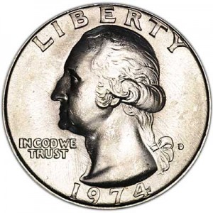 25 центов 1974 США, Вашингтон, двор D цена, стоимость