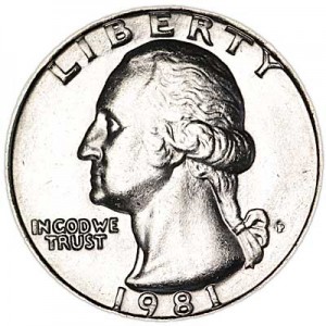 25 cents Washington quarter 1981 US mint P price, composition, diameter, thickness, mintage, orientation, video, authenticity, weight, Description