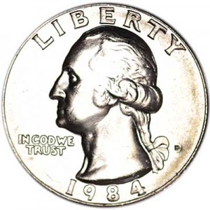 25 центов 1984 США, Вашингтон, двор D цена, стоимость