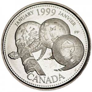 25 cents 1999 Canada, January price, composition, diameter, thickness, mintage, orientation, video, authenticity, weight, Description