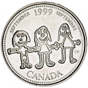 25 cents 1999 Canada, September price, composition, diameter, thickness, mintage, orientation, video, authenticity, weight, Description