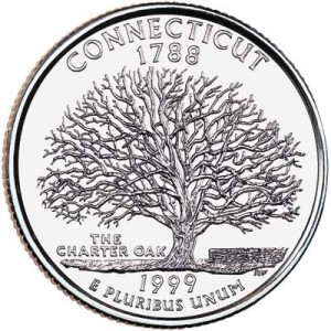 25 центов 1999 США Коннектикут (Connecticut) двор D цена, стоимость