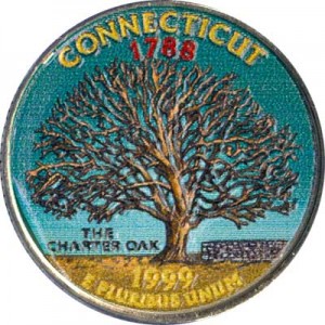 25 cents Quarter Dollar 1999 USA Connecticut (colorized)