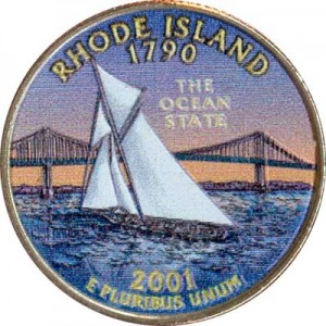 Quarter Dollar 2001 USA Rhode Island (colorized) price, composition, diameter, thickness, mintage, orientation, video, authenticity, weight, Description